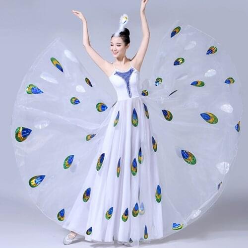 Adult Bullfighting Stage Perofrmance Wear Gypsy Spanish Dress Women Girl Flamenco Big Wing Ballroom Peacock Fancy Chiffon Dress