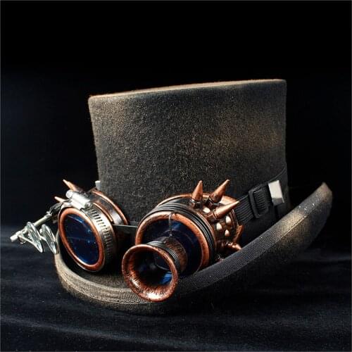 Retro Women Men Steampunk Top Hat 100% Wool Gear Glasses Topper Fedora Hat Magician Shower Party Hat