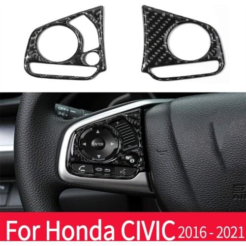 ABS Frame Style Stickers for 10th Gen Civic 2016-2020 Real Carbon Fiber Steering Wheel Trims Inner Button Decoration Cover