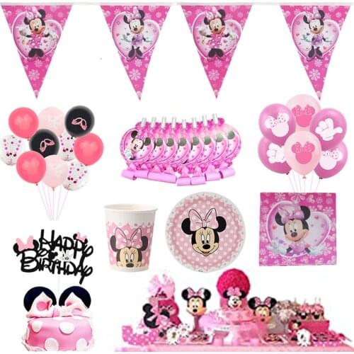 Minnie Mouse Theme Baby Bath Birthday Party Decor Supplies Set Cup Plate Kids Girl Party Decoration Disposable Tableware Set