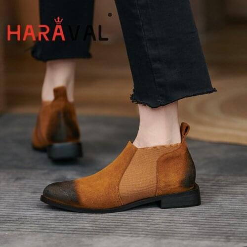 HARAVAL Women Ankle Pumps Shoes Round Toe Kid Suede Classics Office & Career Genuine Leather Spring/Autumn Elegant Fashion A283