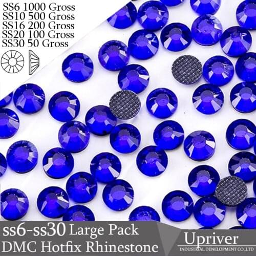 Upriver Wholesale Large Pack Bulk Packing Iron On Grey Glue SS6 SS10 SS16 SS20 SS30 Cobalt Iron On Hotfix Rhinestones
