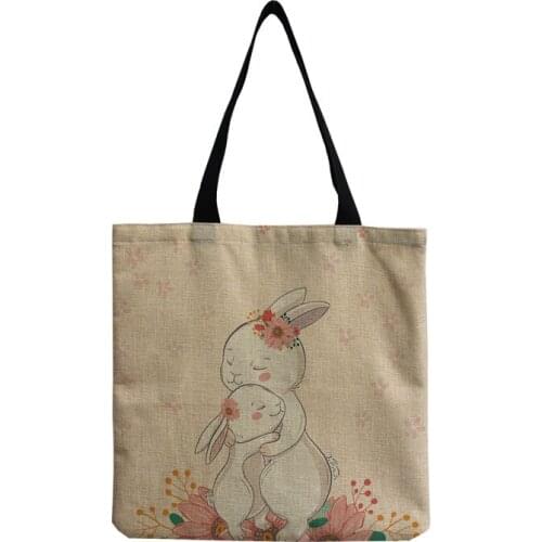 Large Capacity Open Pockets Personality Linen Bag Cartoon Cute Rabbit Simple Size Shoulder Bags Refreshing Art Carry School Bag