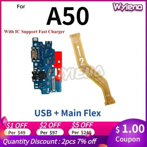 Wyieno For Samsung Galaxy A50 A505F USB Charging Port Dock Plug LCD Connector Main Motherboard Flex Cable Microphone Board