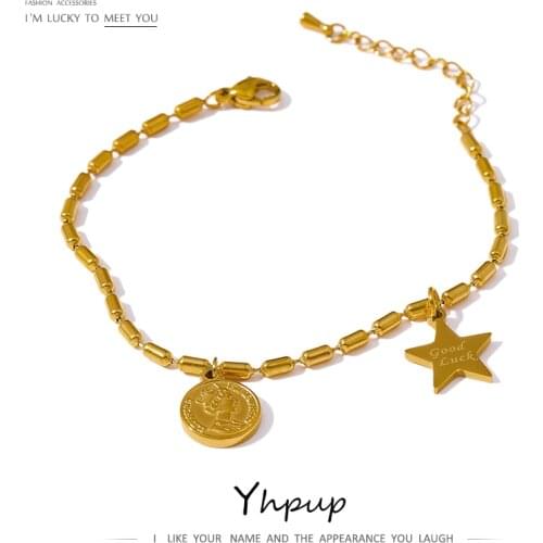 Yhpup 316L Stainless Steel Portrait Anklet for Women 18 K Plated Waterproof Summer Beach Chain Anklet Jewelry Accessories 2021