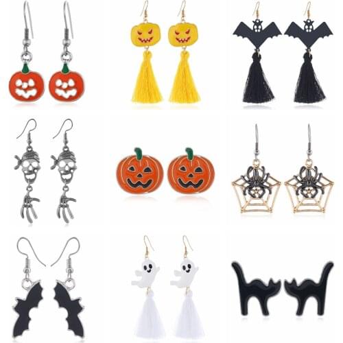 Funny Halloween Earrings Pumpkin Bat Party Skull Black Cat Girl Funny Halloween Gift Happy Halloween Party Decor 2021
