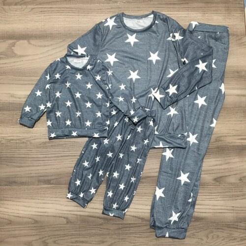 GirlyMax Girl Mom Me Gray Stars Print Long Sleeve Outfits Women Daughter Homewear