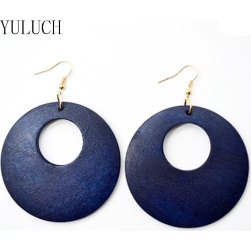 YULUCH women personality New design round Natural african wood earrings girls jewelry