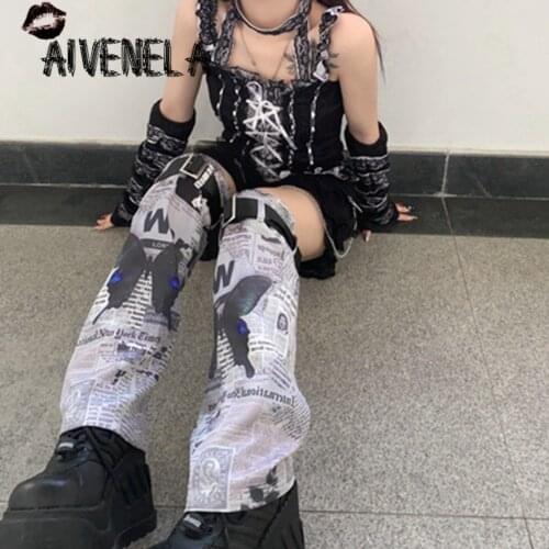 Harajuku Knee Sleeve Girls Printed Buckle Butterfly Sock Gothic Punk Hot Girl Leg Cover AFC1058