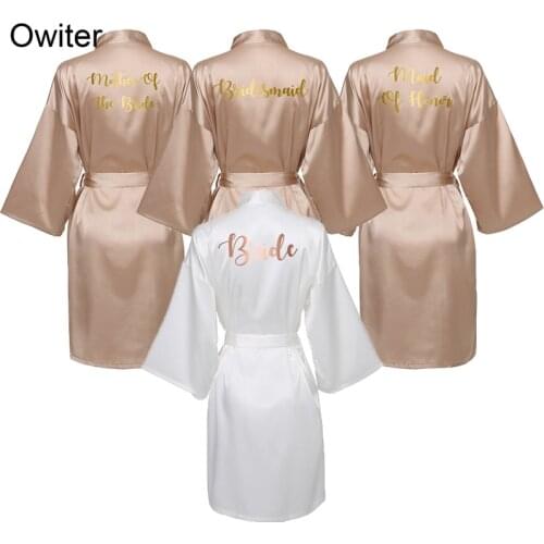 Owiter Women Satin Silk Bride Robe Wedding Bridal Robes Bridesmaid Bride Dressing Gown Party Robe Bathrobe Sleepwear Rose Gold