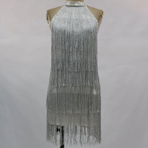 2021 Summer Luxury Sliver Sequin Tassel Club Backless Sleeveless Halter Party Dress Evening Women Glitter Mini Dresses