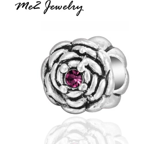 1PC Beads Fit Original Charms Bead Bracelet 2017 Silver Plated Charm Rose Flower DIY Jewelry Making Free Shipping