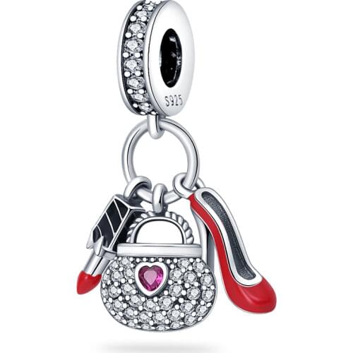 CodeMonkey 100% Real 925 Strerling Silver Charms Fit Original Bracelet Red High Heel Beads DIY Jewelry For Women CMC457