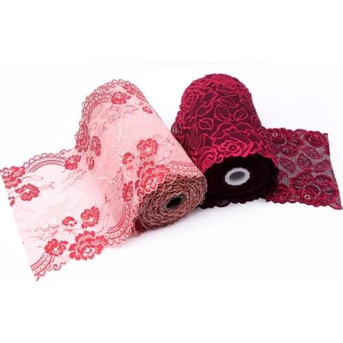 22cm wide 2 yds/lot,Red + black Handmade Hair Decoration Wide Elastic Stretch Lace Trim wedding dress skirt lace trim