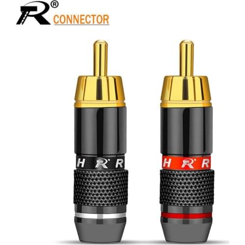 20Pcs/10Pairs Gold Plated RCA Connector RCA male plug adapter Video/Audio Connector Support 6mm Cable black&red 20pcs
