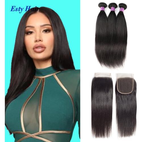 Brazilian Hair Bundles 3+1 100% Remy Human Hair Extension Weave Bundles Straight Hair Double Weft Human Hair Bundle With Closure