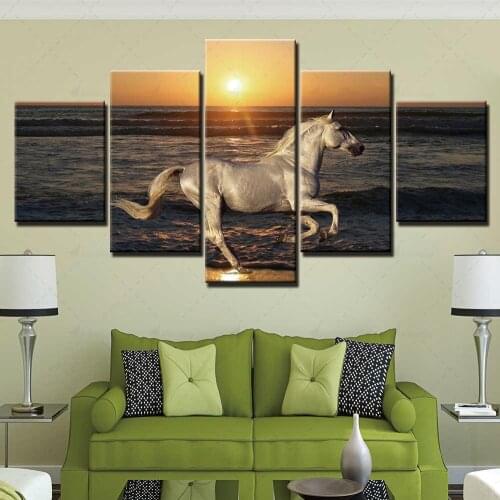 Home Animal Decoration Wall Art Canvas Sunset Painting Horse Pictures Hd Prints Modern 5 Pieces Poster Bedroom Modular Framework