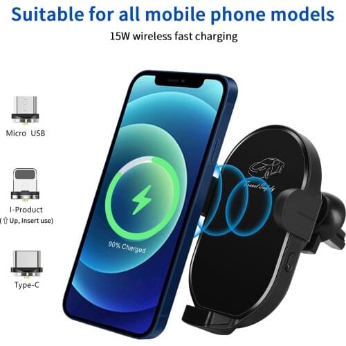 Lecolli Wireless Charging Car Holder Magnetic Induction 360° Rotating Mobile Phone Bracket LED Lighting Type-c Micro 3 Plugs