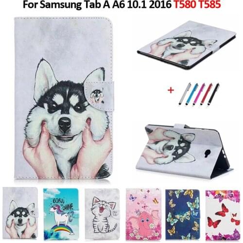 Tablet Funda For Samsung Galaxy Tab A A6 10.1 2016 T580 T585 Cute Cat Unicorn Puppy Leather Cover For Galaxy TabA 10.1 2016 Case
