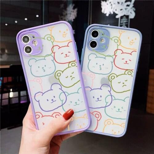 Colorful Bear Phone Case for Iphone 12 Mini 11 Pro Max 6 6s 7 8 Plus Cute Simple Line Bear Soft Case for Iphone X XR XS Max SE2
