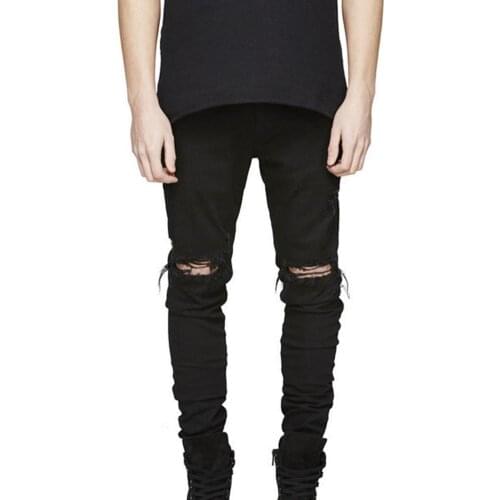 Jeans Fashion Men Destroyed Ripped Slim Jeans Skinny Denim Pants Stretch Long Trousers