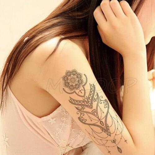 Fake tatoo butterfly feather mandala necklace flower hand band tattoo sticker big size black tatto body art for women girl men