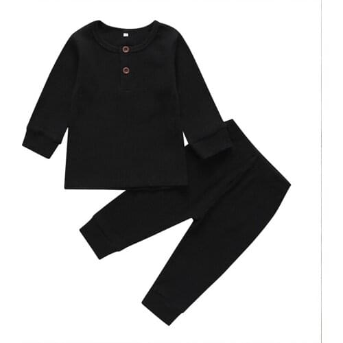 Toddler Baby Clothes Suit Long Sleeve Solid Tops+pants Pajamas Sleepwear Outfits Baby Boys Girls 35