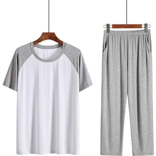 Spring and summer modal mens home service suit thin loose large size comfortable casual pajamas short-sleeved trousers wholesal