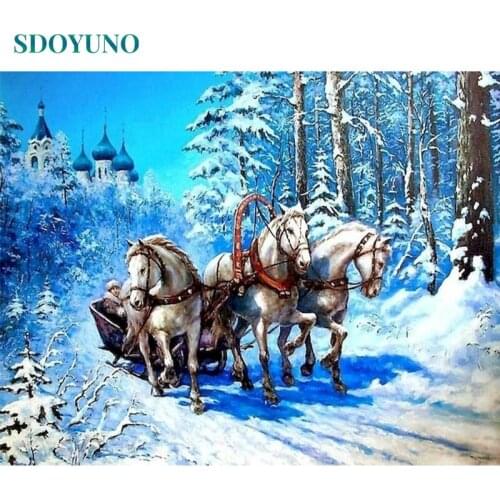 SDOYUNO 60x75cm Oil Painting By Numbers Animals DIY Paint By Numbers On Canvas Horse Frameless Home Decor Hand Painting