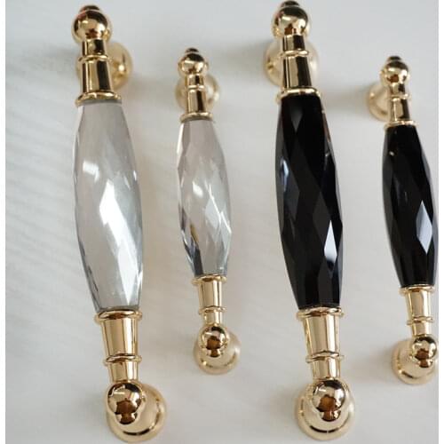 3.75'' 5'' Glass Dresser Pulls Drawer Handles Gold Black / Clear Chrome Metal Modern Crystal Cupboard Pulls Cabinet Handle