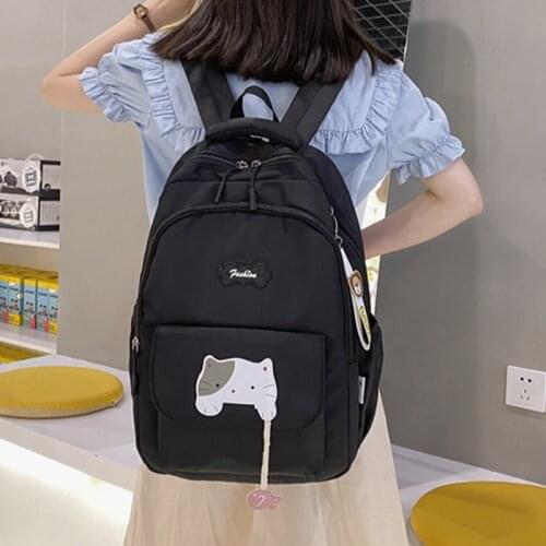 Cute Women School Bags for Teenage Girls Nylon Backpack Female Travel Rucksack Large Capacity Schoolbag Cat Bookbag Lady Mochila