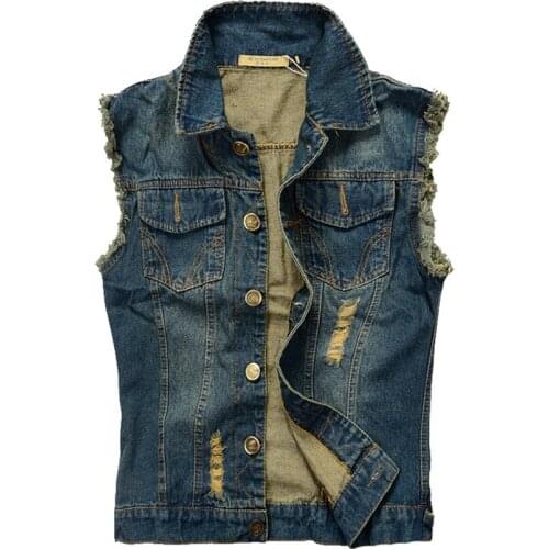 2019 Men Cowboy Brand Sleeveless Jacket Male Tank Top Ripped Jean Jacket Mens Denim Vest 5XL 6XL Jeans Waistcoat