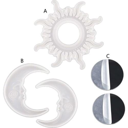 N7MF Sun Moon Mirror Epoxy Resin Mold Wall Decoration Mirrors Casting Silicone Mould DIY Crafts Ornaments Making Tools