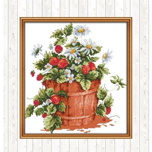 Strawberry Cross Stitch Embroidery Kit 14CT 11CT Counted Stamped DMC Cotton Thread Printed Canvas Handmade DIY Needlework Crafts