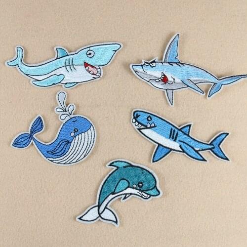 Marine Life Shark Dolphin Patch Iron On Shark Patches For Clothing Diy T-shirt Applique Heat Transfer Stickers Stripes On Clothe