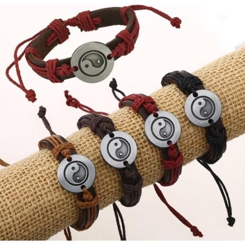 New Oriental Style Ying Yang Bracelets Cow Leather Men Bracelets & Bangles Female Jewelry Hand Chain Rope Tai Chi Eight Trigrams