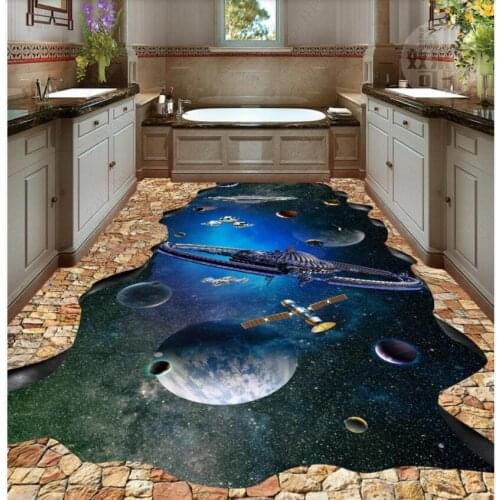 Custom photo mural 3d flooring pvc self adhesive wallpaper Cosmic starry planet spaceship brick wall living room home decor