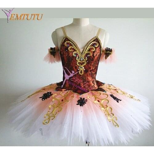 Adult Nutcracker Sugar Plum Fariy Pancake Platter Professional Ballet Tutu Brown Gold Women Sleeping Beauty Ballet Stage Costume
