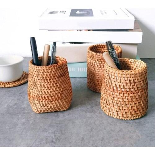 Rattan Chopsticks Tube Shovel Spoons Bucket Dinner Knives Forks Tableware Storage Box Home Storage Baskets Organizer