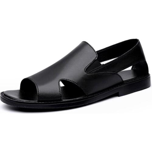 New Men Sandals Fashion Solid Color Leather Men Summer Hole Shoes Casual Comfortable Open Toe Soft Beach Footwear for Male Flats