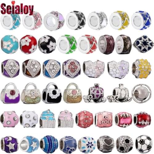 Seialoy Multicolor Enamel Flower Beaded Handbag Beads Heart Daisy Charm Fit Diy Bracelets Necklace Jewelry Making Accessories