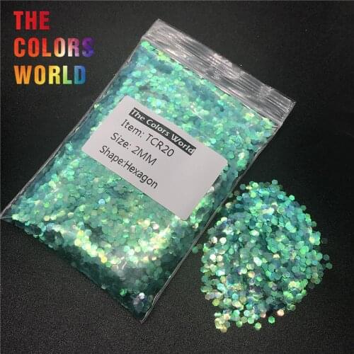 TCR20 Iridescent Rainbow Cyan Blue Color Hexagon Shape Nail Glitter Nail Art Decoration Body Paint Makeup Henna Handwork DIY