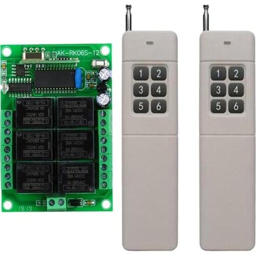 3000m 433MHz Universal Wireless Remote Control DC 12V 6CH rf Relay Receiver &Transmitter for Universal Garage door /gate Control