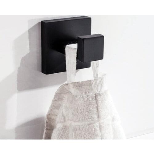 Vintage stainless steel black painting towel hook wall mounted coat hanger square base hook bathroom accessories set WF