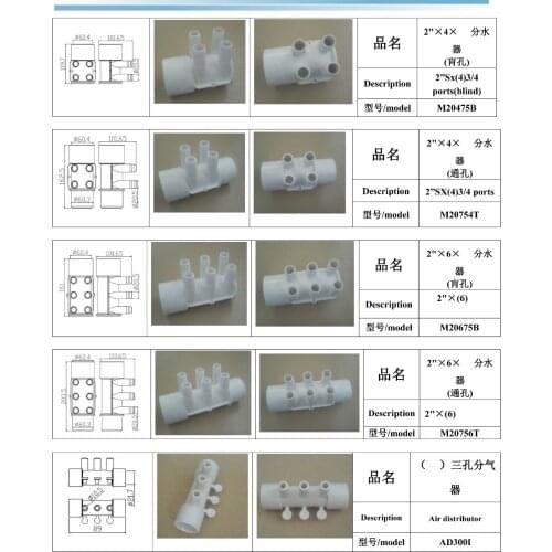Water manifold, 3 ports,4 ports,6 port water distributor for spa pumping system