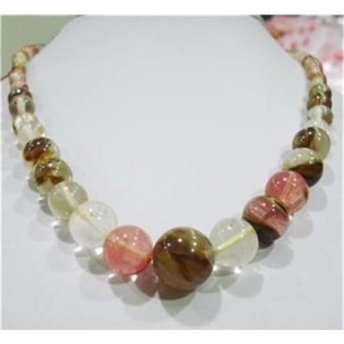 Selling Jewelry>>6-14mm Watermelon Tourmaline Gems Round Beads Necklace 18"