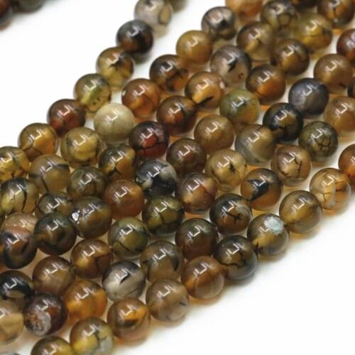 Yellow Natural Dragon Veins Agates Stone Round 6 8 10 12mm Onyx Carnelian Loose Beads for Jewelry Making Crafts Finding 15" A377
