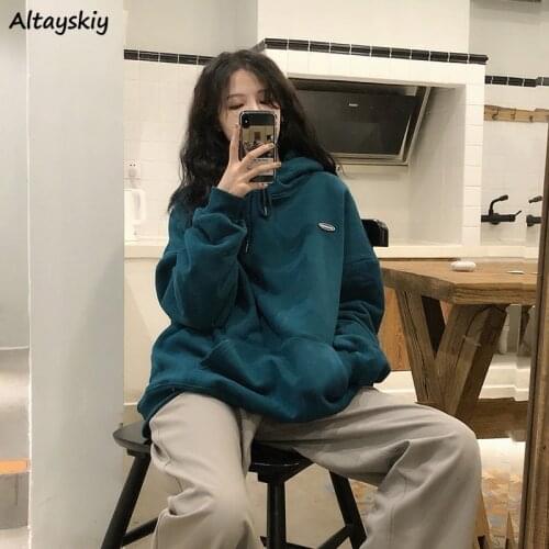 Hoodies Women Korean Preppy Style Solid All-match Sweet Teens Spring Ulzzang Long Sleeve Hooded Casual Female Loose High Street
