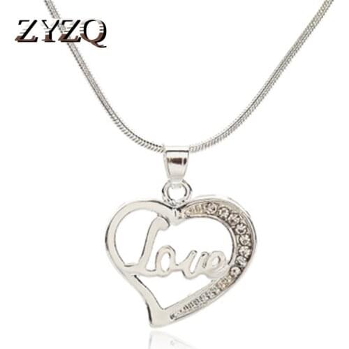 ZYZQ Elegant Silver Plated Necklace With Tiny Stone Micro Paved Accessories Jewelry With Letter Love Insert Wholesale Lots&Bulk