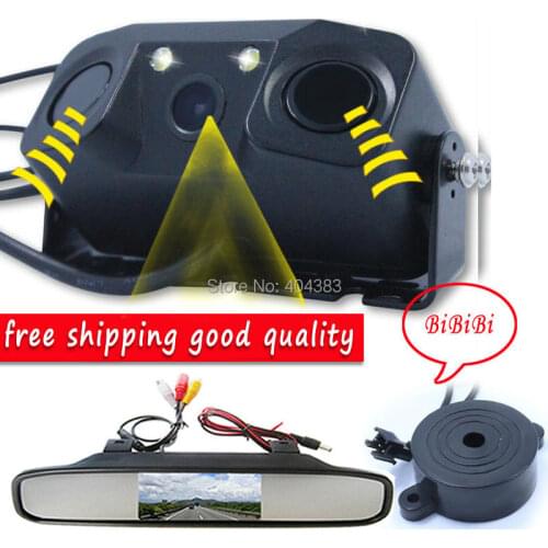 1 Sound Alarm CCD Car Reverse Backup LED Rear View Parking Camera Sensor Monitor + 4.3 inch LCD Car Video mirror Monitor